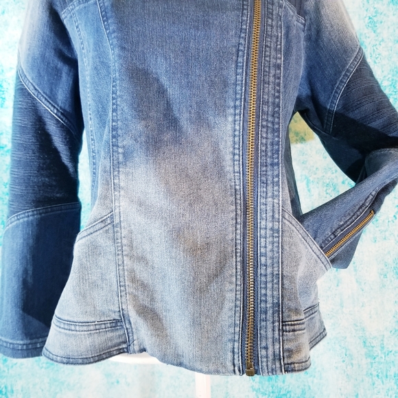 VTG Ombre Wash Moto Denim and Knit Jacket - Picture 3 of 16